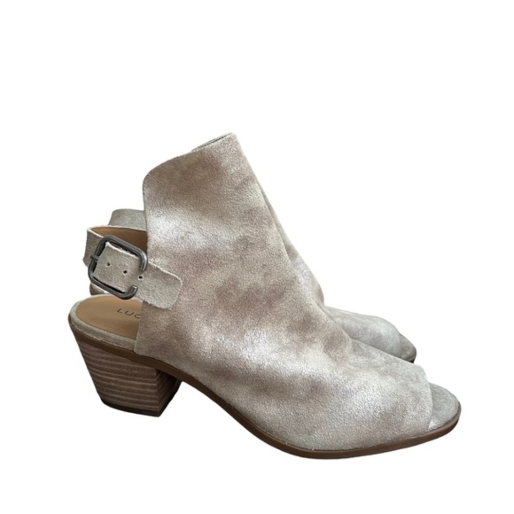 Lucky Brand Gray Beige Aurora Peep Toe booties sz 8